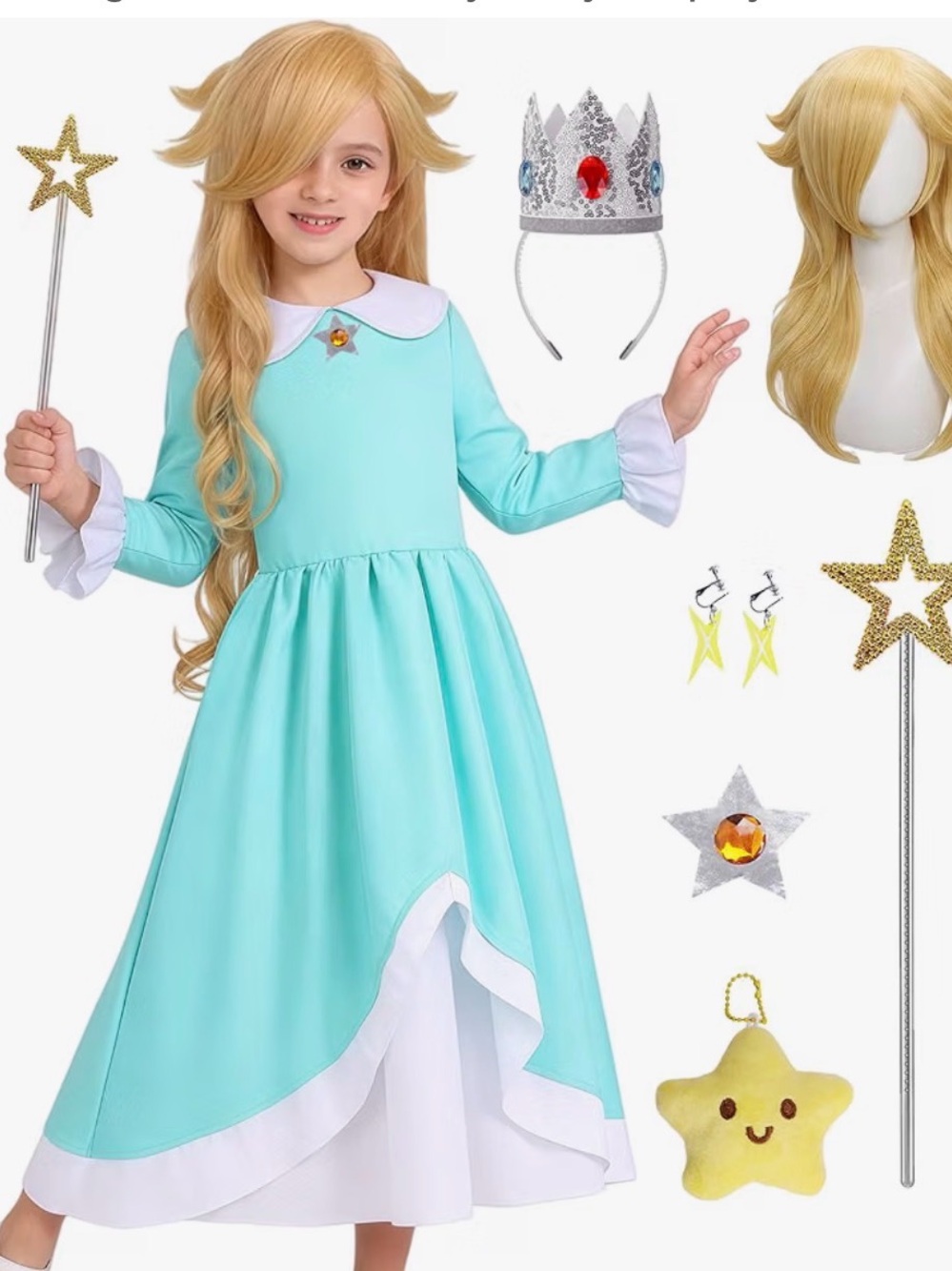 Kids Light Teal Star Rosalina Princess Costume Dress with Accessories size 8-9